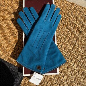 NWT COACH BLUE SUEDE CASHMERE LINED GLOVES SZ 7 NEW W/ BOX